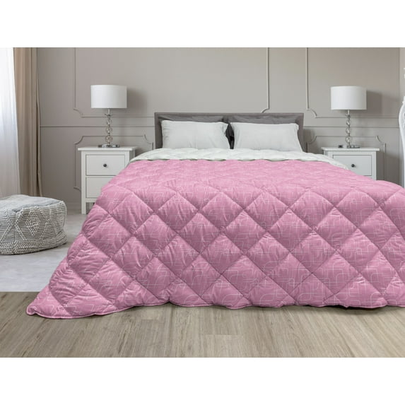 Antique Oriental Down Alternative Comforter, Classic Swirly Renaissance Victorian Style Baroque Damask, Microfiber Quilt for All Season, 5 Sizes, Pale Pink Burgundy Cream, by Ambesonne