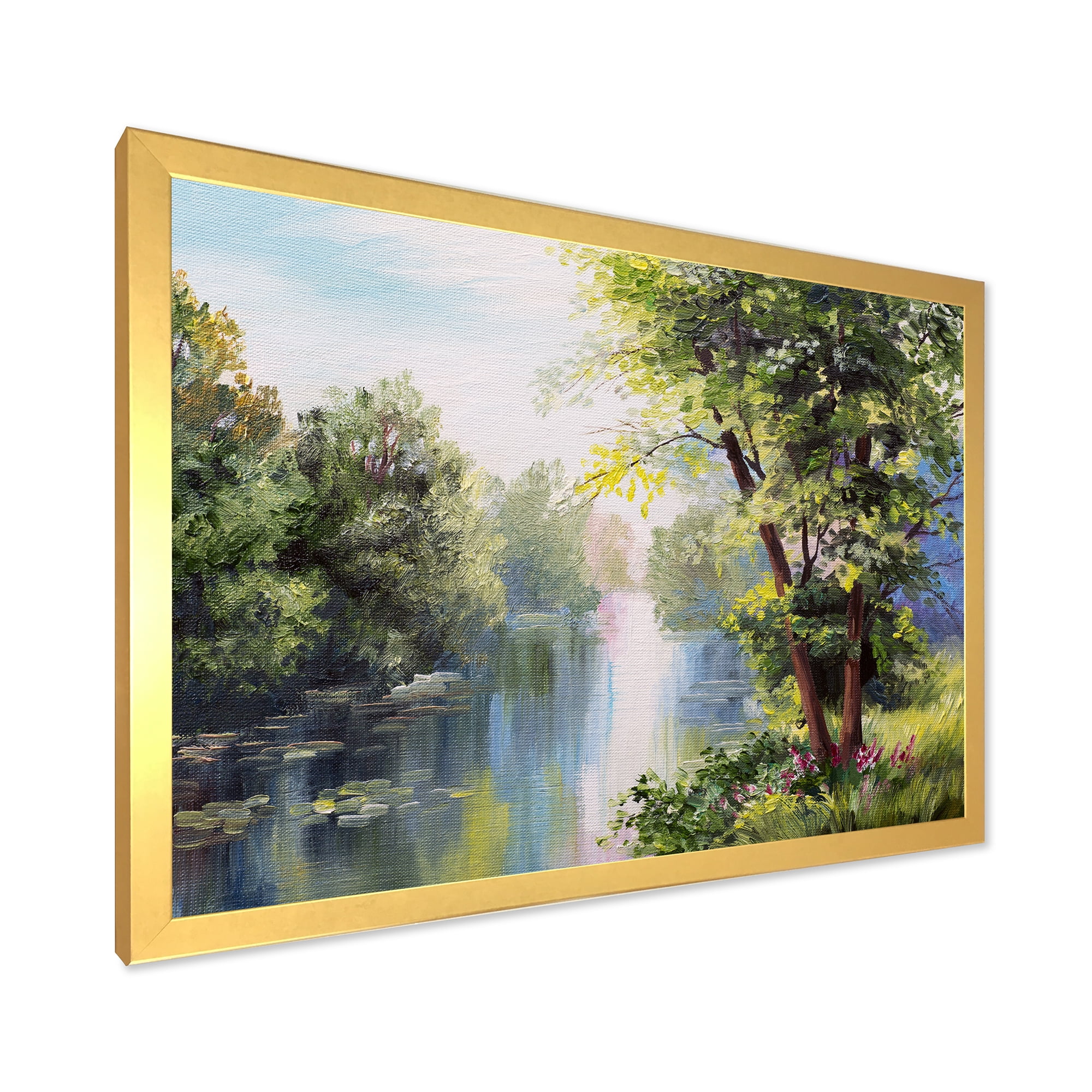 Designart 'Lake In The Forest Summer Day - Landscape' Lake House Framed Art Print