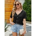 thumbnail image 6 of Fancyglim Womens Shirts V Neck Short Sleeve Loose Casual  Button Top Blouse for Lady Black L, 6 of 6