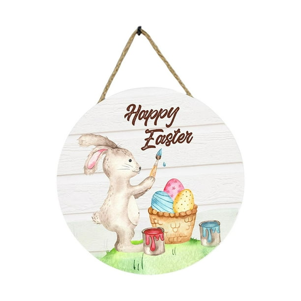Cartel Colgante de Pascua Decoración de Patrón de Conejo de Madera con Cuerda de Yute Rústica en La Parte Posterior para Puerta Delantera Primavera Di Estilo B SM SunniMix Letrero colgante