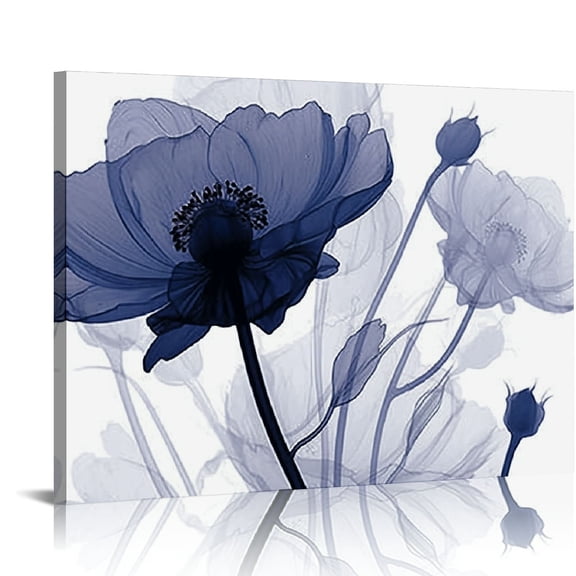 QCPP Blue Flickering Flower Modern Abstract Canvas Wall Art Gallery Large Wrapped Perfect Floral Pictures on Canvas Print Artwork Ready to Hang for Living Room Bedroom 20x16in