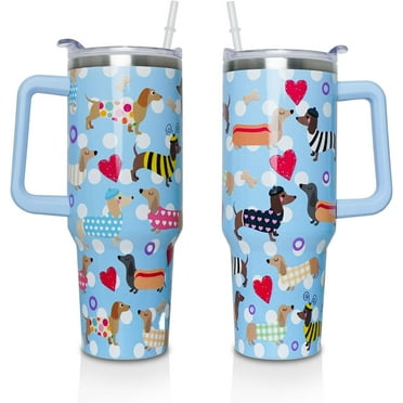 Dachshund Gifts Cup for Women Girls, 40oz Tumbler with Handle and Straw Lid, Stainless Steel Double Walled Insulated Mug Water Bottle, Cute Dog Lover Birthday Gift Idea