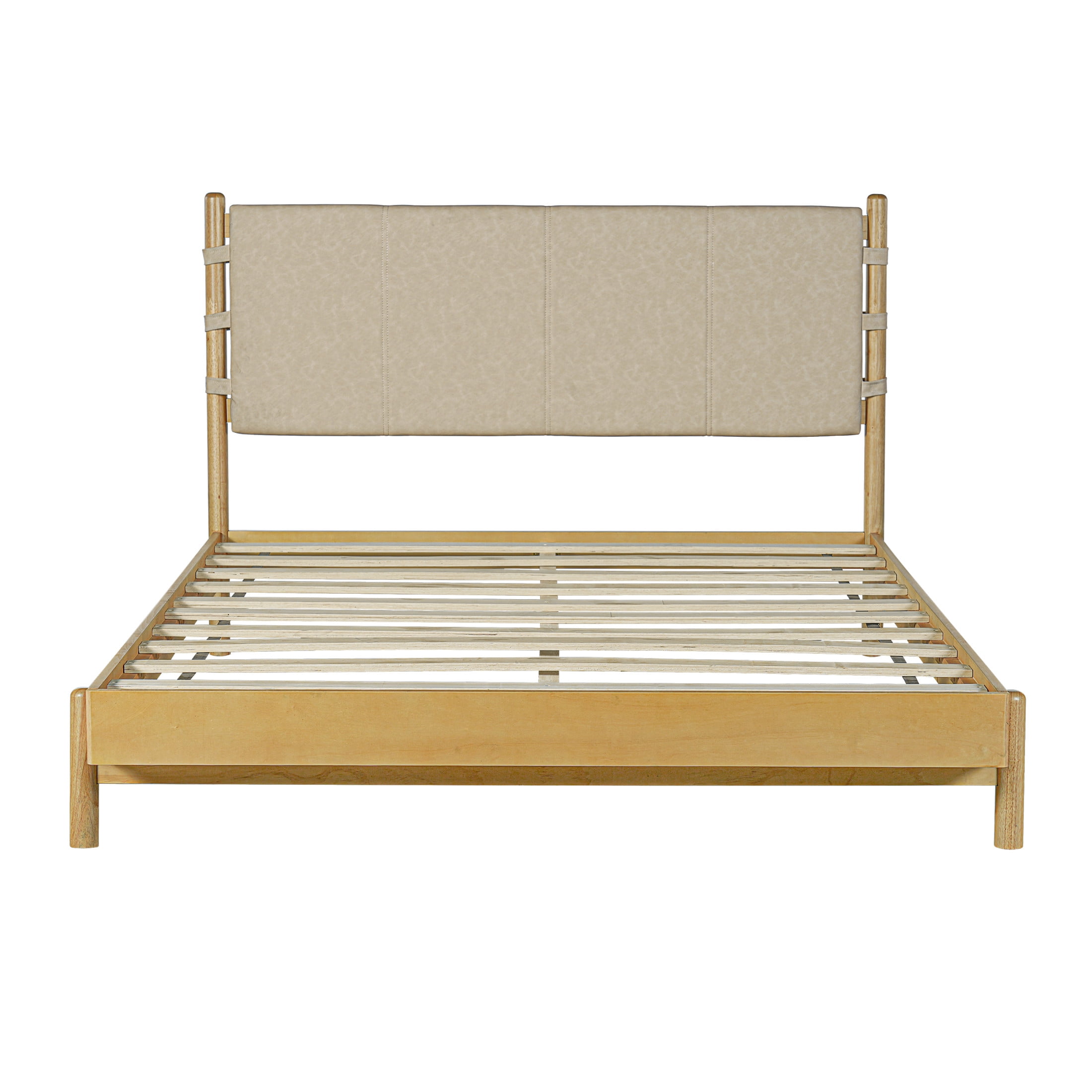 Christopher Knight Home Queen Size Bed Frame with Headboard, Platform Bed with Solid Wood Frame, Natural+Beige