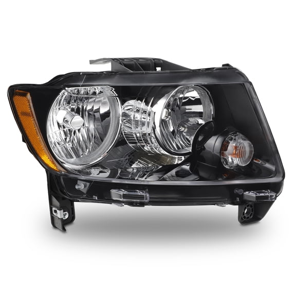 AKKON - Fit 2014-2017 Jeep Compass Halogen Type Headlight Headlamp w/ Black Trim Replacement Black Driver Side