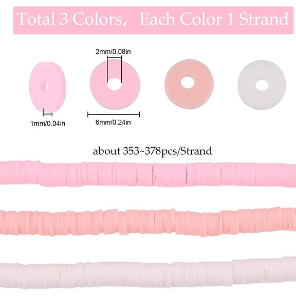 3 Strands 3 colors Flat Round Handmade Polymer Clay Beads Disc Heishi Beads for Hawaiian Earring Bracelet Necklace Jewelry Making 6x1mm Hole: 2mm about 353~378pcs/strand 17.7 inch 1 strand/color