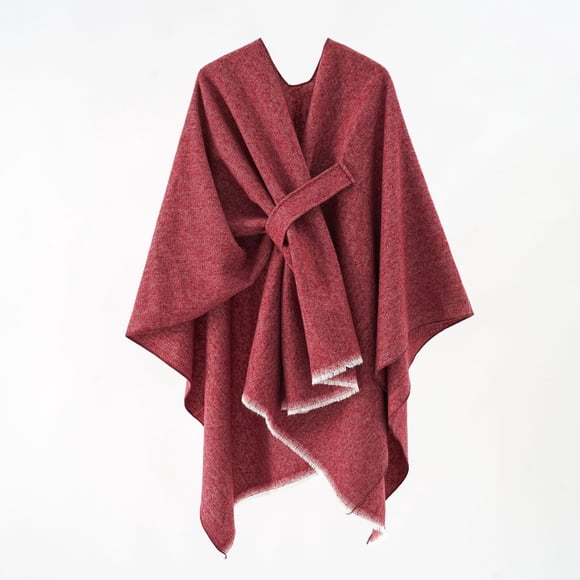 Xiao Hua Poncho elegante tipo chal para mujer, suave, con abertura frontal, para primavera, otoño e invierno, color rojo