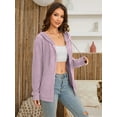 thumbnail image 2 of HOWCOME Basic Lightweight Full Zip Hoodie for Women Long Sleeve Thin Cardigan Jacket Drawcord Hood and Kangaroo Pockets Purple Pink Large, 2 of 6