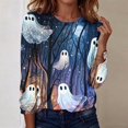 thumbnail image 7 of Craaazy Halloween Casual Tops for Women Loose Multicolor Crew Neck Long Sleeve Ghost Pumpkin Haunted House Halloween Printed Top Outdoor Shopping Blouse, 7 of 7