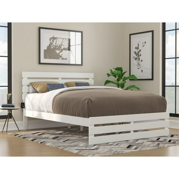 Oxford Queen Bed with Footboard in White with USB Turbo Charger