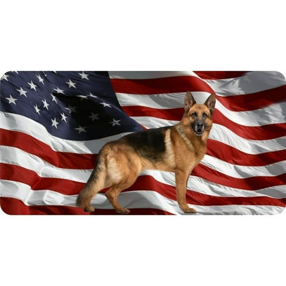 212 Main LPO6676 6 x 12 in. German Shepherd on Wavy Flag Photo License Plate