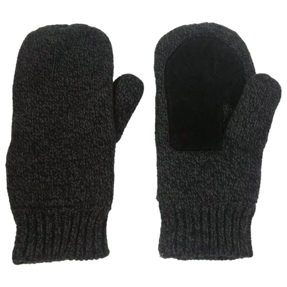 Mens Black Speckle Knit Mittens Fleece Lined Small/Medium
