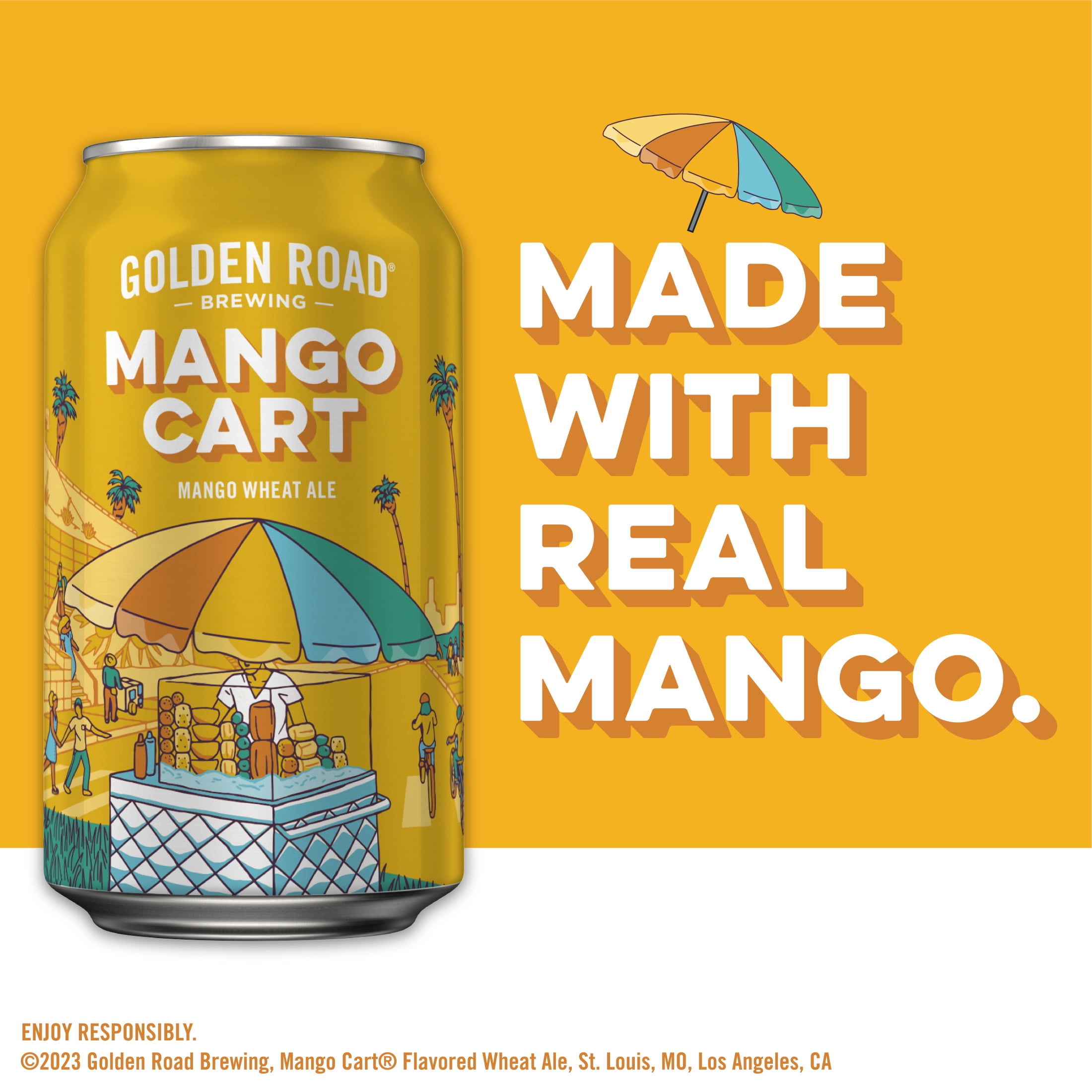 Golden Road Brewing Mango Cart Wheat Ale Craft Beer, 6 pack Beer, 12 fl oz Aluminum Cans, 4 % ABV