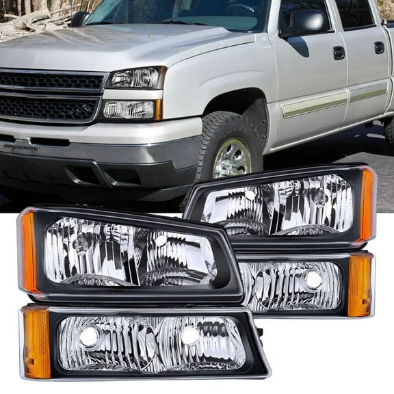 Nilight Headlight Assembly for 2003 2004 2005 2006 Chevy Silverado Avalanche 1500 1500HD 2500 2500HD 3500 Chevrolet Pickup Replacement Headlamp Housing Bumper Lamp Set