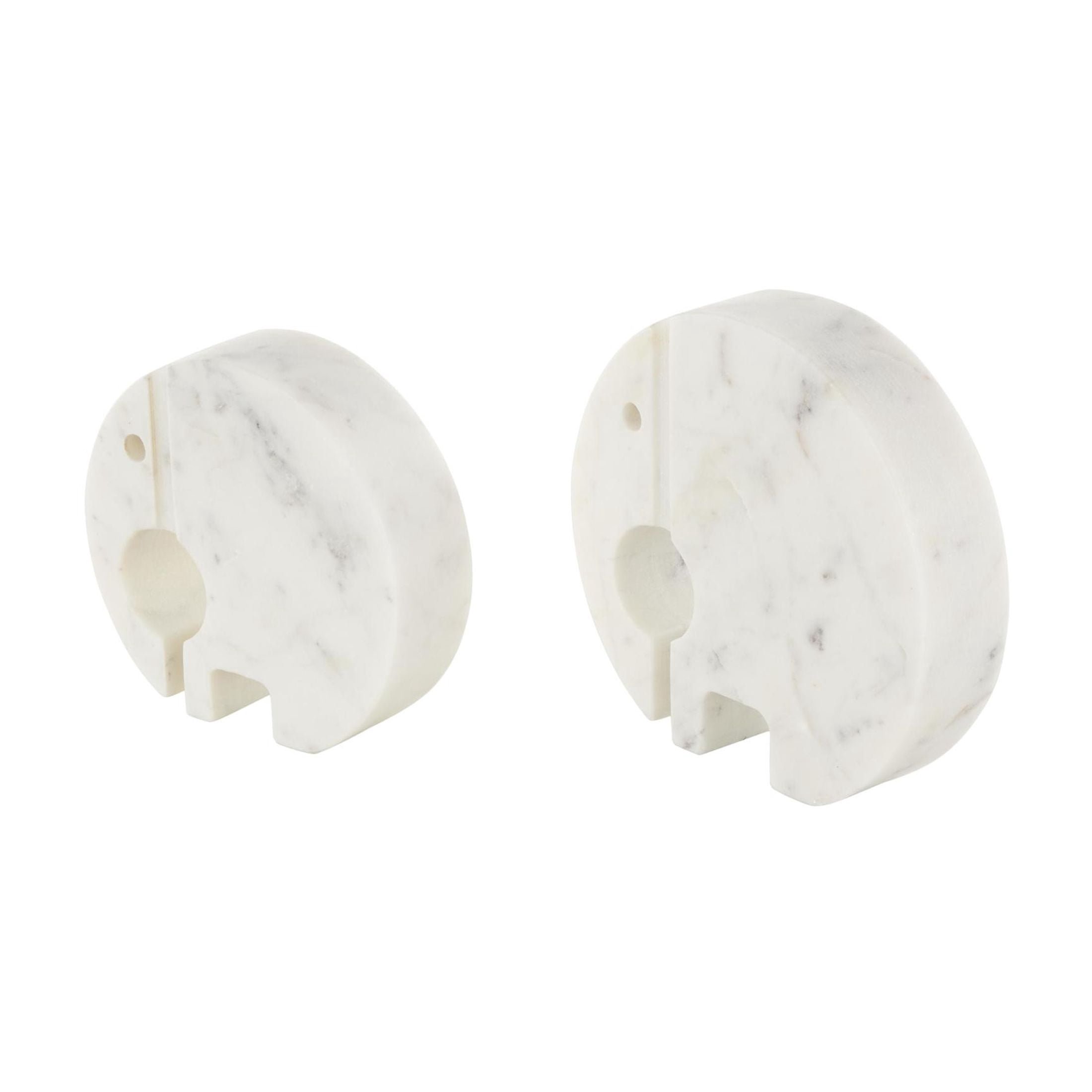 6", 5"H White Marble Circular Abstract Elephant Sculpture with Gray Marble Veins and Cutouts, by DecMode (2 Count)