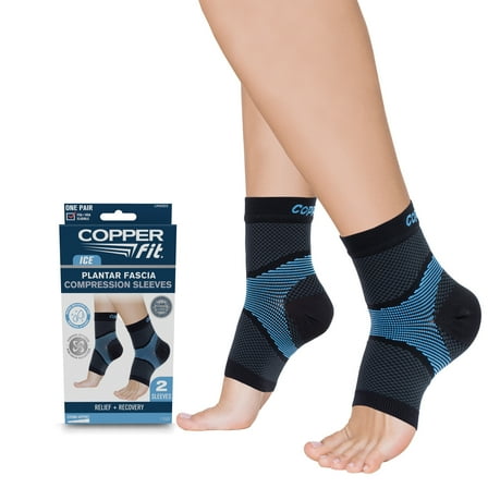 Copper Fit ICE Plantar Fascia Foot Compression Sleeve | Menthol Infused|1 Pair |Unisex | L/XL