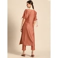 thumbnail image 4 of Janasya Indian Round Neck Half Sleeve Embellished Peach Poly Silk Kurta With Pant For Women, 4 of 7