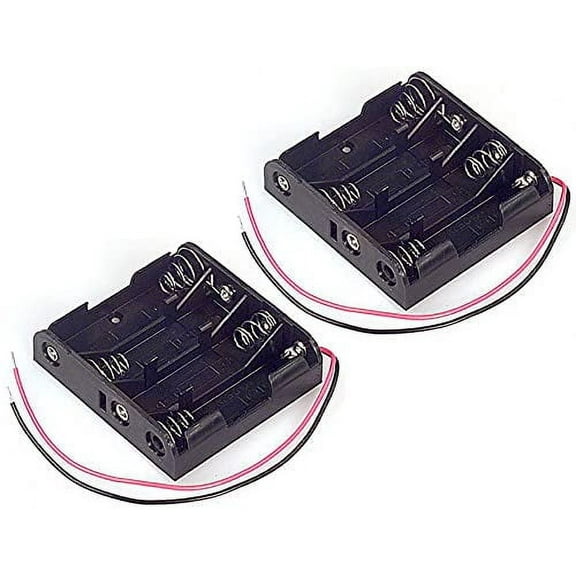 2 Pack AA 4 Battery Holder with Wire Leads, Holds Four AA Batteries, Ideal for Electronic Projects, Robotics, and Other DIY Applications