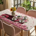 thumbnail image 3 of Valentine's Day Table Cloths for 6 Foot Rectangle Tables, Romantic Love Truck Roses Plaid Beige Patio Waterproof Elastic Fitted Tablecloths, Washable Rectangular Table Cover for Camping, 3 of 8