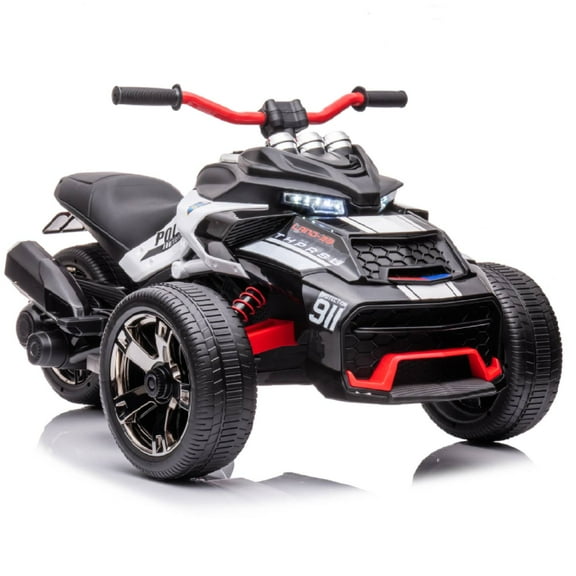 LUIBAS 24V Kids ATV Ride On Motorcycle Electric 3 Wheeler Ride-On Electric ATV Kids Ride On Toys for Kids with Battery Powered Motor, EVA Wheels, w/LED Lights, Bluetooth, MP3 for 3 Years, Black