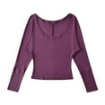 thumbnail image 3 of Women's Loose Fit Long Sleeve Round Neck Pocket Patchwork Solid Color Blouse Top Comfy Versatile Casual Business Office Outfits | CSEONE,Purple S, 3 of 9