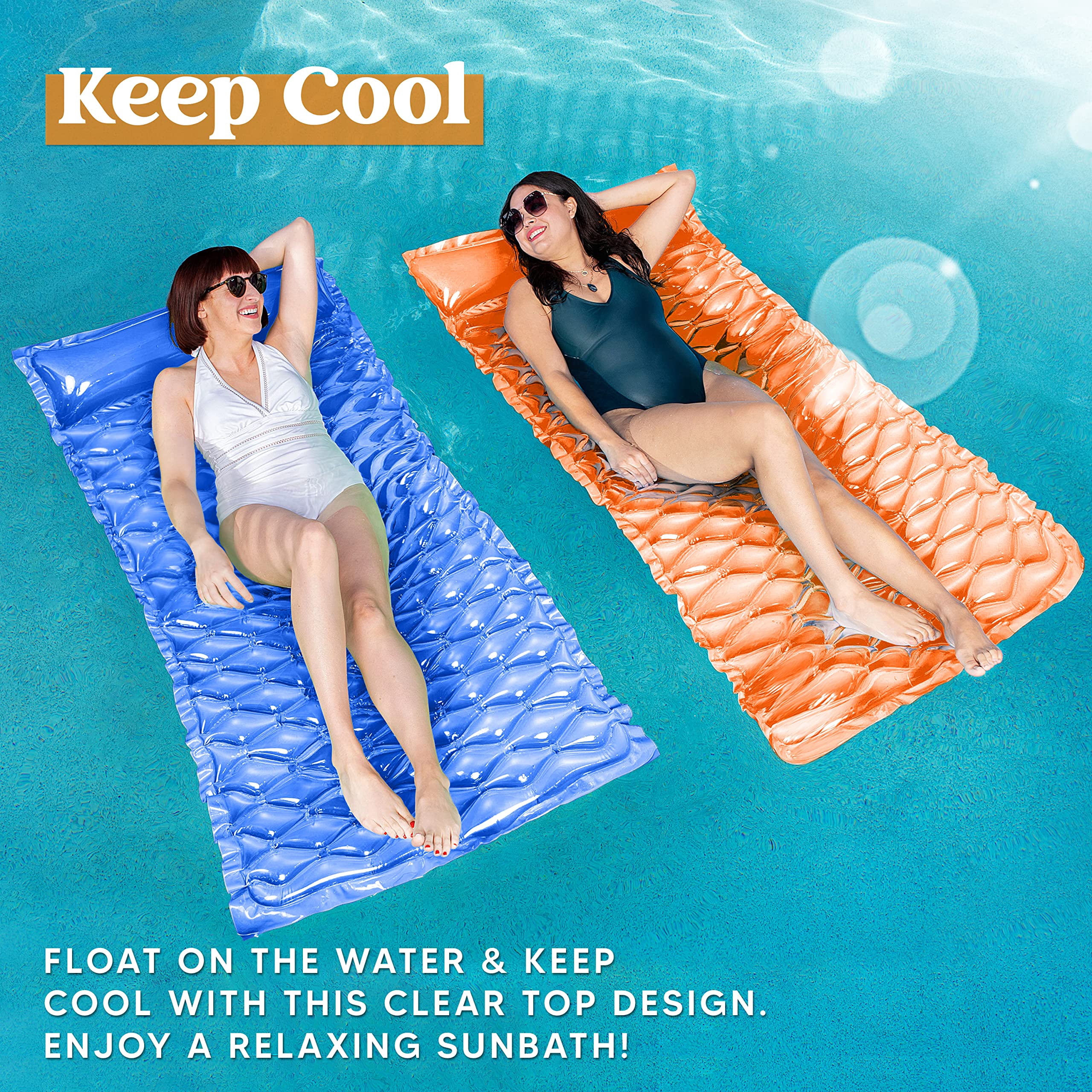 Joyfy 2 Packs Inflatable Pool Mat, Swimming Pool Mattress Float Lounge with Headrest, Pool Float Air Mat Pool Rafts for Adults