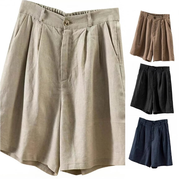 DHFJKG Women's Casual Summer Shorts Pleated Solid Color Semi Elastic Waist Lightweight Breathable Cool Shorts Versatile Bottoms