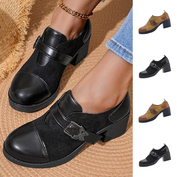 Miluxas Women's Elegant Solid Color Platform Chunky Heeled Pumps, Casual Comfortable Mary Jane Shoes for Daily Wear, Outdoor Brown 9(42)