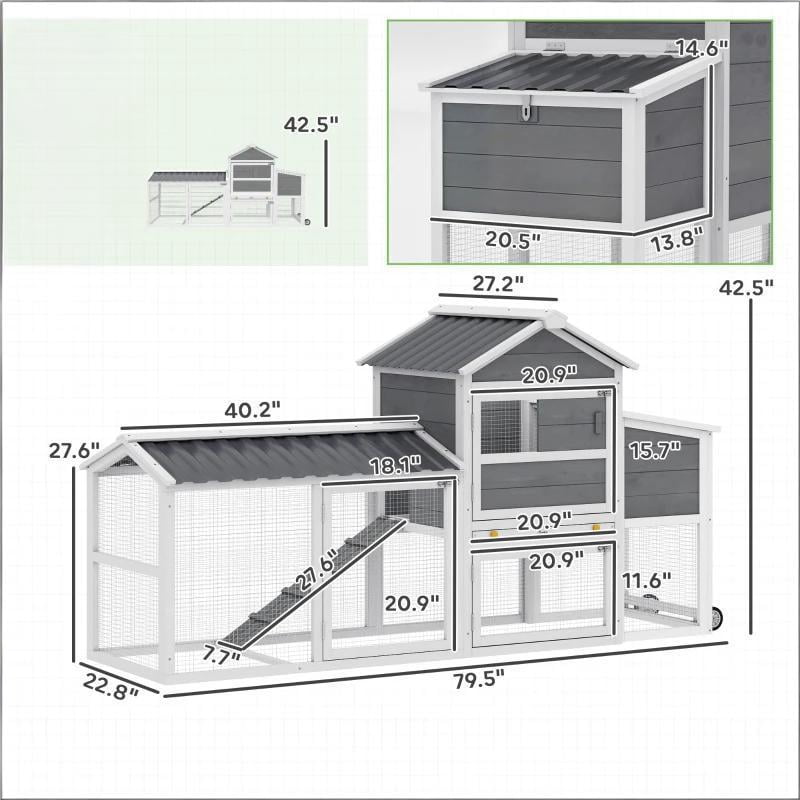 Pet Cage, Backyard Chicken Coop, Large Chicken Coop with Stable Wheels