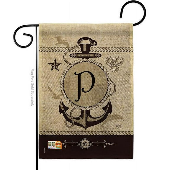 13 x 18.5 in. Nautical P Initial Burlap Coastal Impressions Decorative Vertical Double Sided Garden Flag