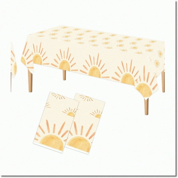 Sunshine Boho Party Table Covers - 2 Pack | First Trip Around the Sun | Plastic Tablecloths for Boho Sun Birthday, Hippie Party & Baby Shower | Boho Sun Dec