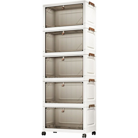 5 Tiers Storage Bins-Plastic Storage Bins, Storage Bins with Wheels, Closet Organizers and Storage,Magnetic Dual Open Collapsible Storage Bins for Home and Office Storage