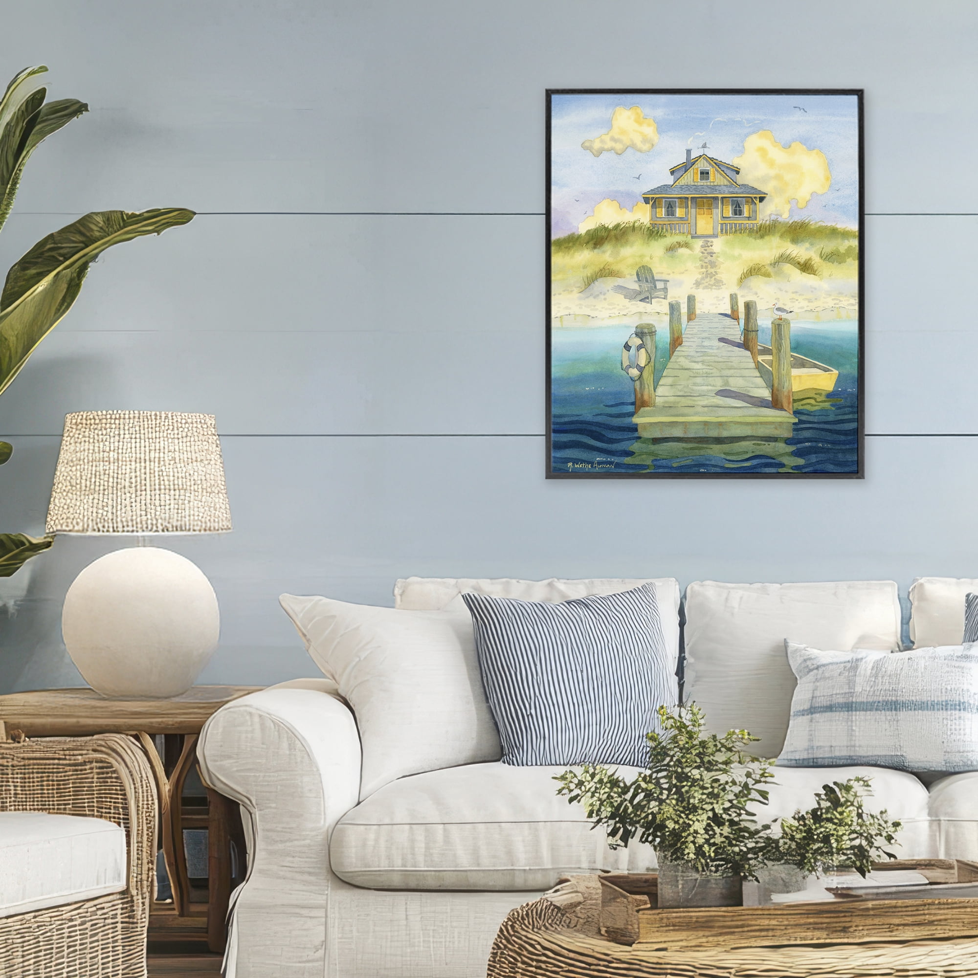 Stupell Industries Welcome Seaside Retreat Cottage Black Framed Giclee Art, design by Robin Altman