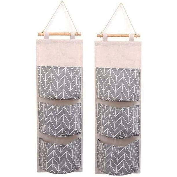 Organizador de armario sobre la puerta, 2 paquetes de bolsas de almacenamiento impermeables para colgar en la pared con 3 bolsillos para cocina, dormitorio, baño (gris) Adepaton YZY791
