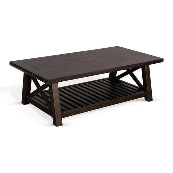 Sunny Designs Vivian 52" Farmhouse Mahogany Wood Coffee Table in Dark Brown