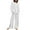 White, variant on ibuvkizy Two Piece Sets for Women,Summer Women's Casual Shoulder Sleeved Long Sleeved Round Neck Top/Loose Straight Tube with Pocket Long Pants Set White,M