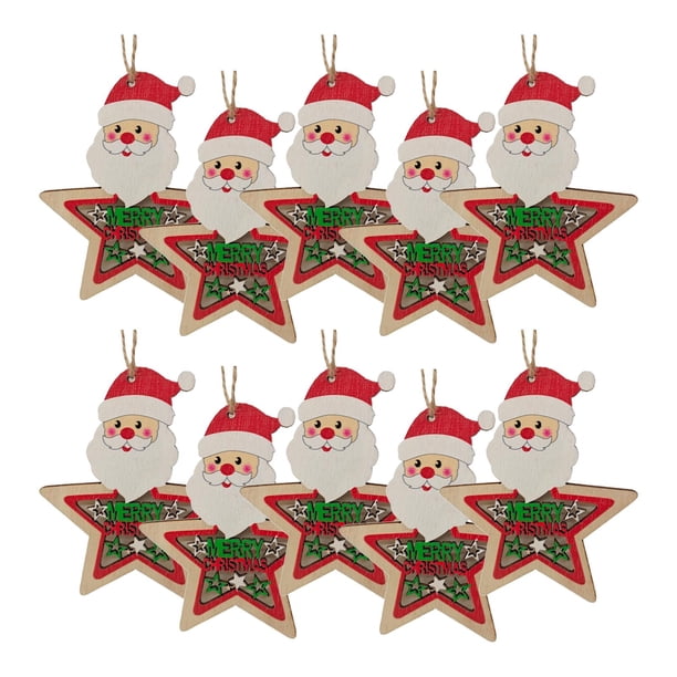 10x Adornos Navideños Colgantes de Madera para Decoración Navideña, Adornos Colgantes Colgantes para Fiestas, Festivales, Decoración de Vacaciones Papa Noel
