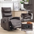 thumbnail image 3 of Leumius Swivel Recliner Chair,360° Glider Rocking Chair with Massage and Heating,PU Leather Small Manual Recliner for Nursery Home Theater,Brown PU, 3 of 7