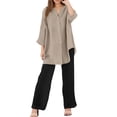 thumbnail image 1 of Conjuntos de 2 piezas para mujer: blusa de pierna ancha y pantalones elásticos. Camisa informal con cuello en V y bolsillos. Ropa urbana para todas las estaciones., 1 of 6