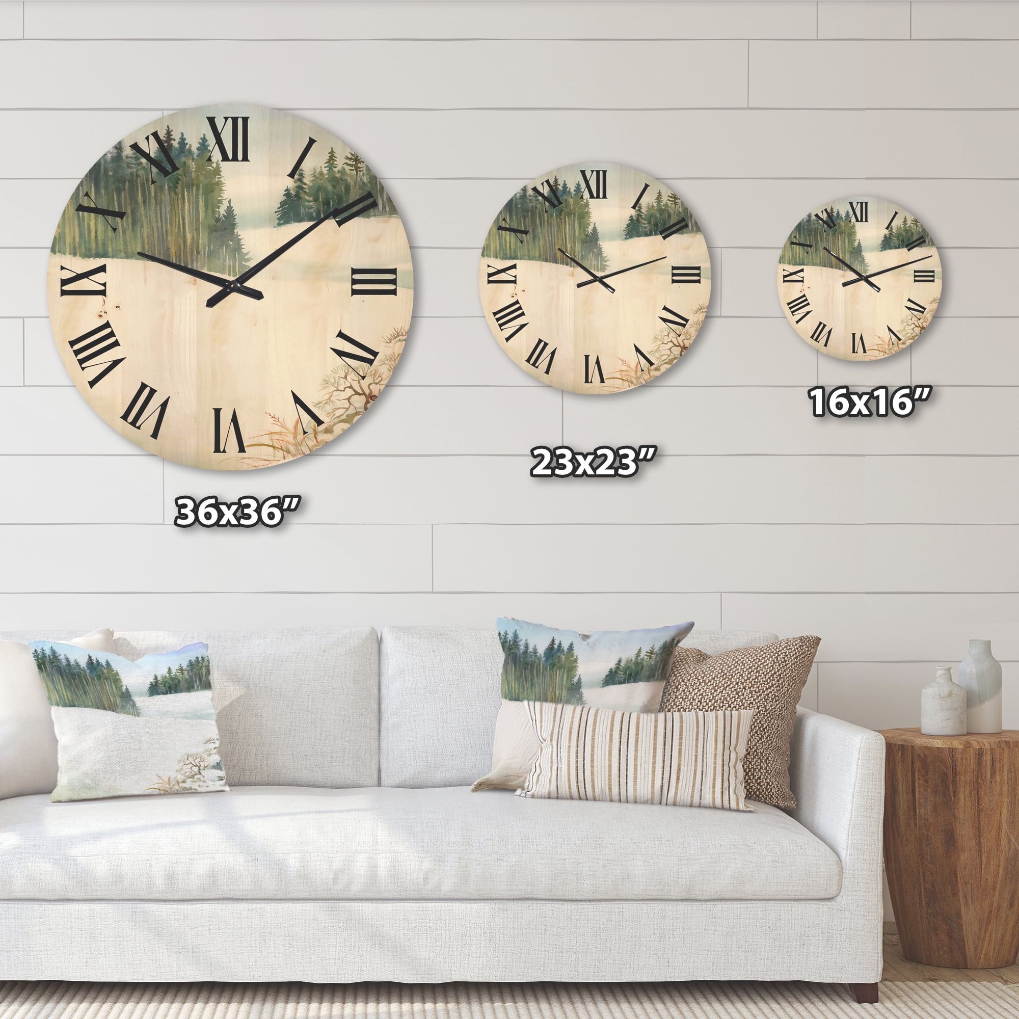 Designart 'Pine Forest In Snowy Winter Mountains' Traditional Wood Wall Clock