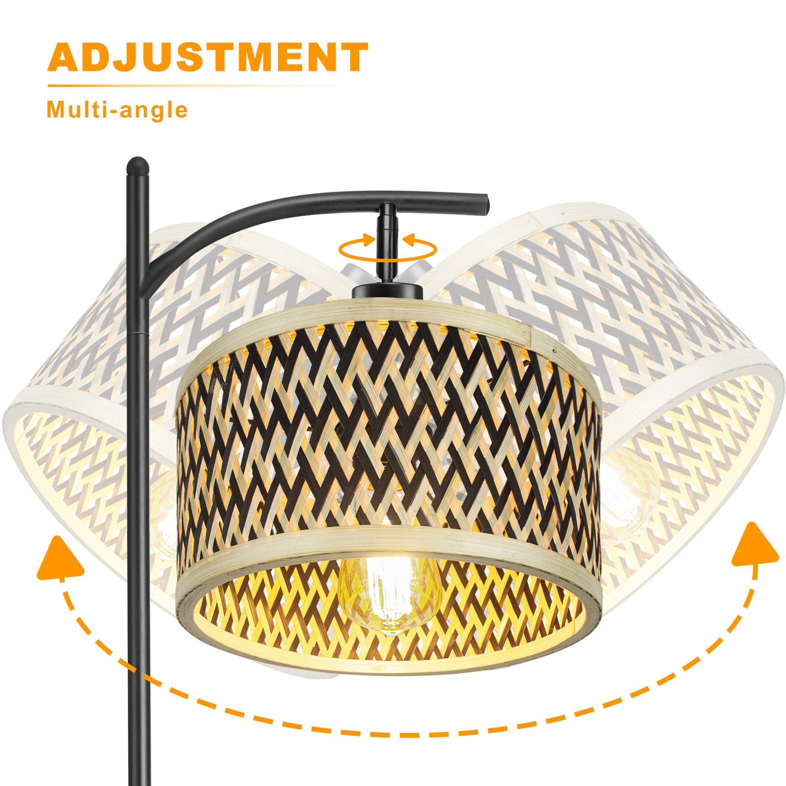 ArcoMead Modern Floor Lamp, Stylish Floor Lamp with Adjustable angle Lampshade, Rattan Boho Tall Standing Lamp for Living Room Bedroom Offfice