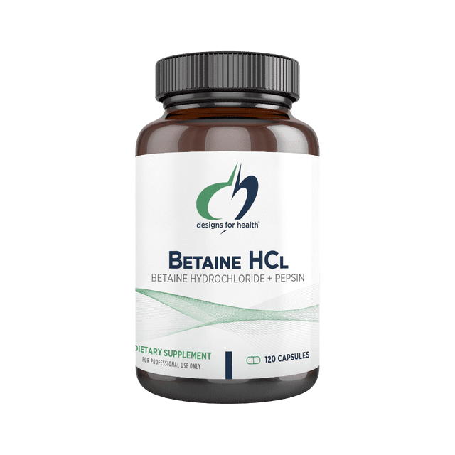 Desings for Health | Betaína HCL, 120 Cápsulas. Suplemento para el apoyo digestivo.