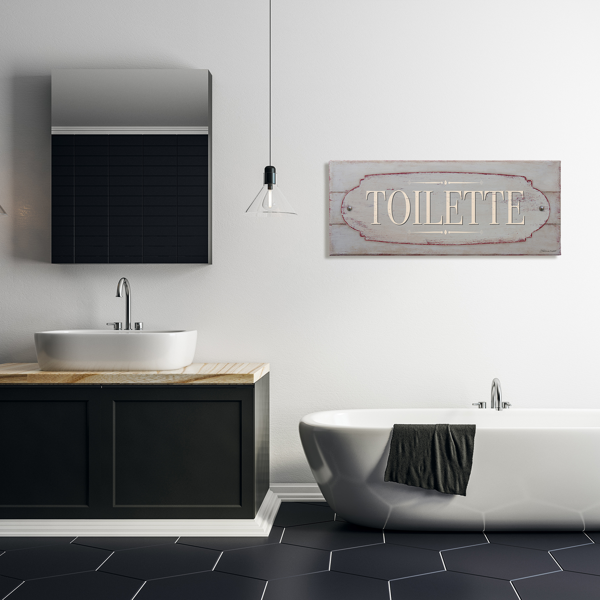 Stupell Industries Rustic Toilette Sign French Farmhouse Traditional Grain Pattern, 40 x 17, Design by Stephanie Workman Marrott