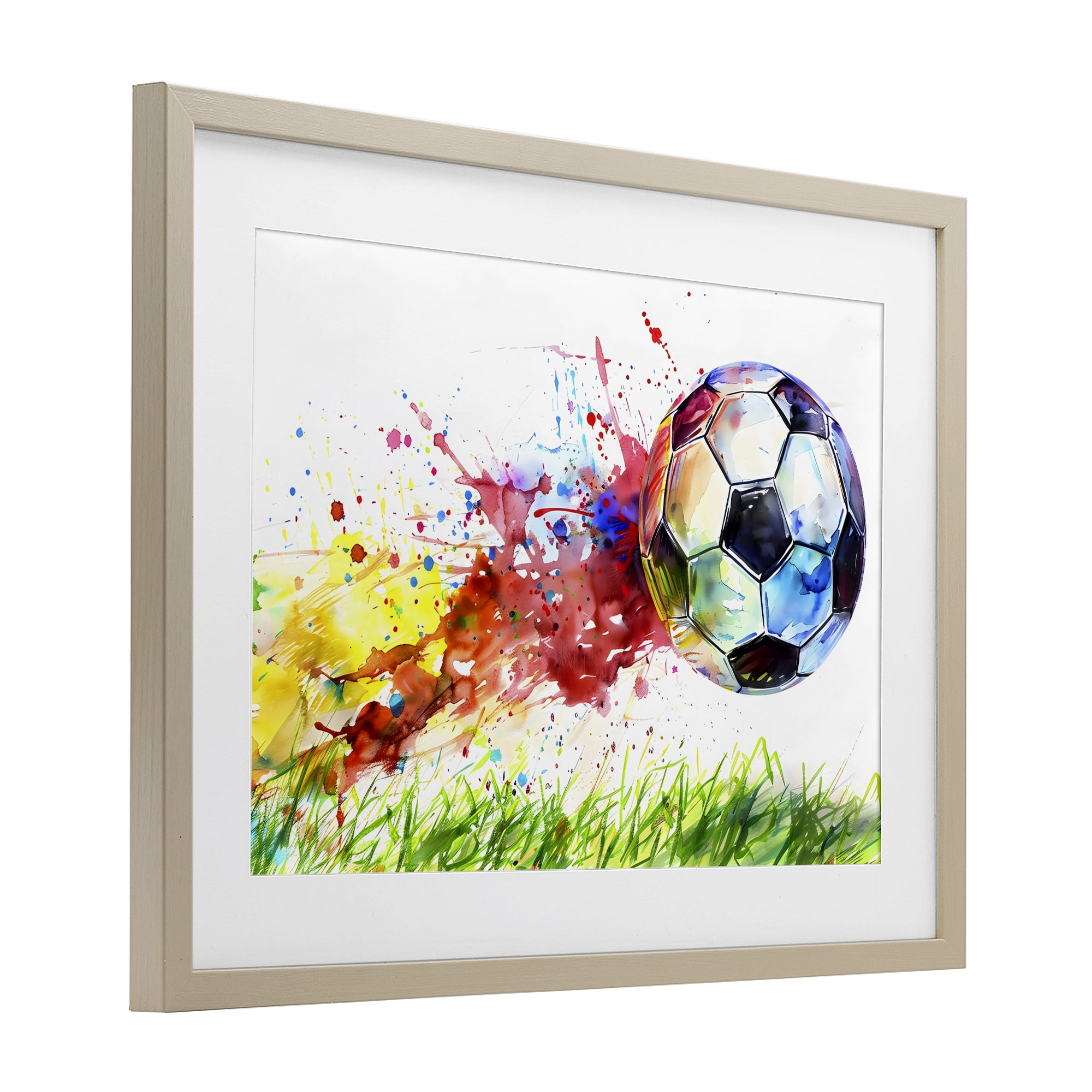 Stupell Industries Watercolor Soccer Ball in Motion Birch Framed Print Under Glass, design by Creative Studio