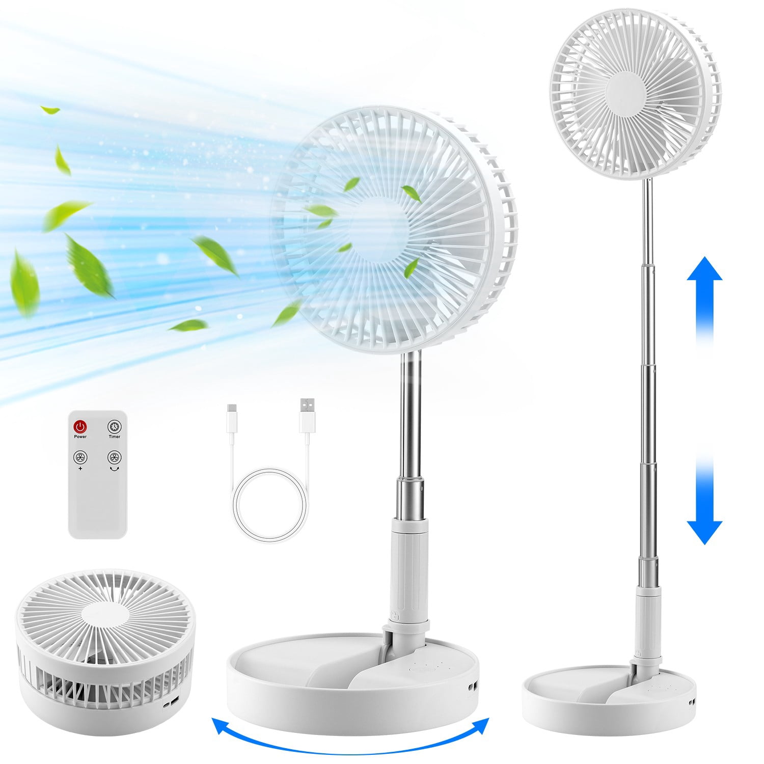 Cikuci Portable Floor Table Desk Fan with Adjustable Height, USB Rechargeable  4 Speed Pedestal Fan for Bedroom Office Camping Travel