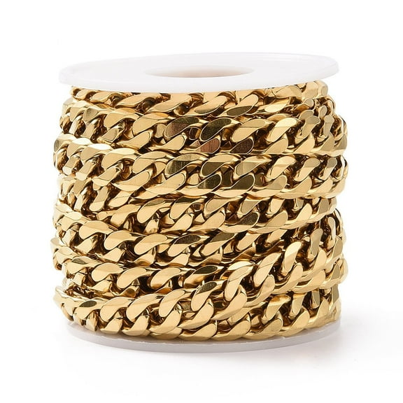 5 m Ion Plating(IP) 304 Stainless Steel Cuban Link Chains Twisted Chains Unwelded Golden 10mm Links: 13.5x10x3mm