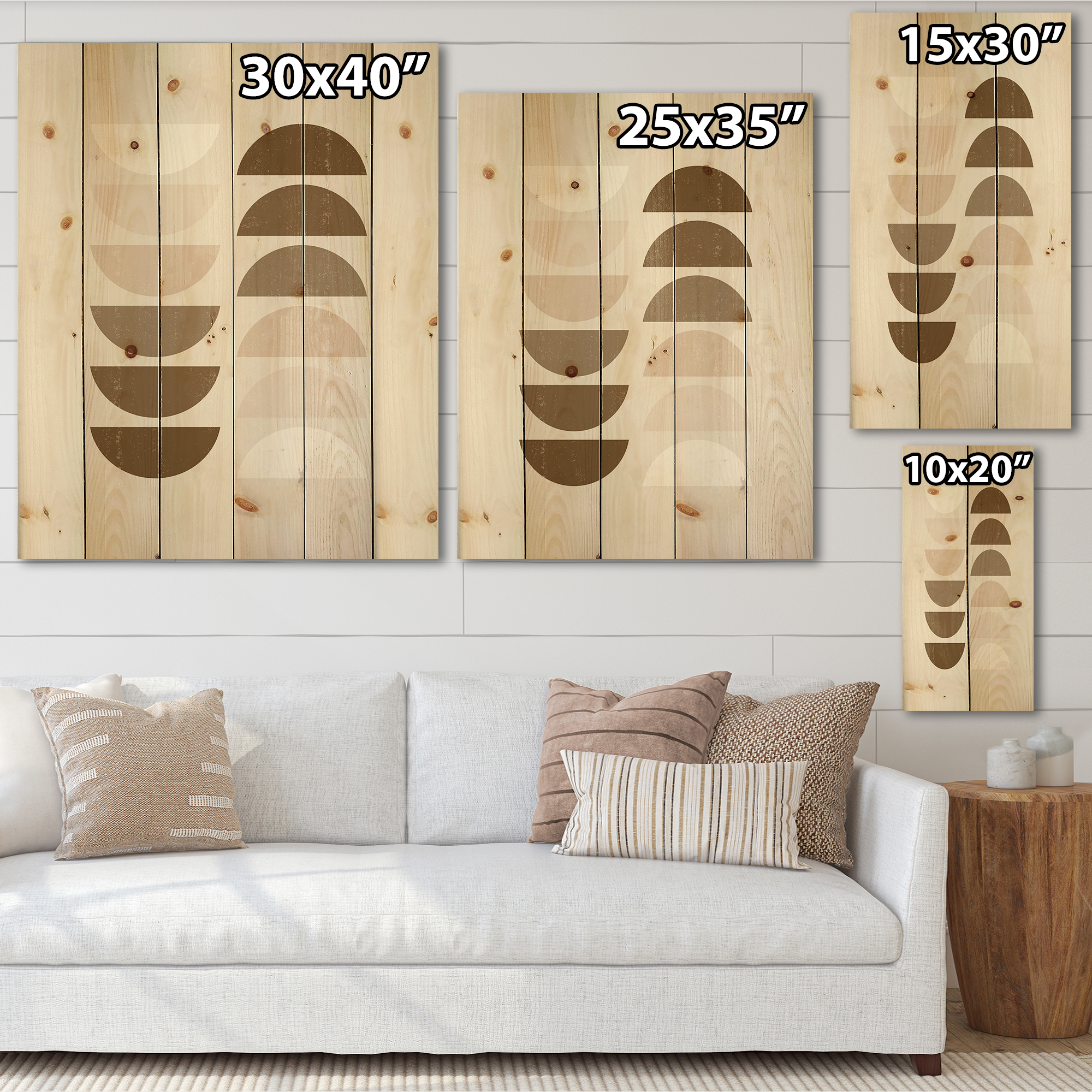 Designart 'Abstract Moon and Sun Geometrics In Terracotta II' Modern Print on Natural Pine Wood