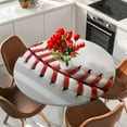 thumbnail image 2 of Baseball Table Cloth, Round Fitted Tablecloths with Elastic Edge, Red White Texture Sports Ball Minimalist Wipeable Waterproof Table Cover for Kitchen Wedding 55-60 Inches, 2 of 4