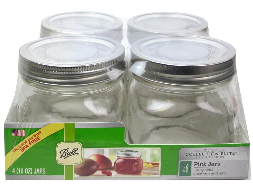 Ball 1440061180 Collection Elite Pint Wide Mouth Jars 16 Oz 4-Pack 