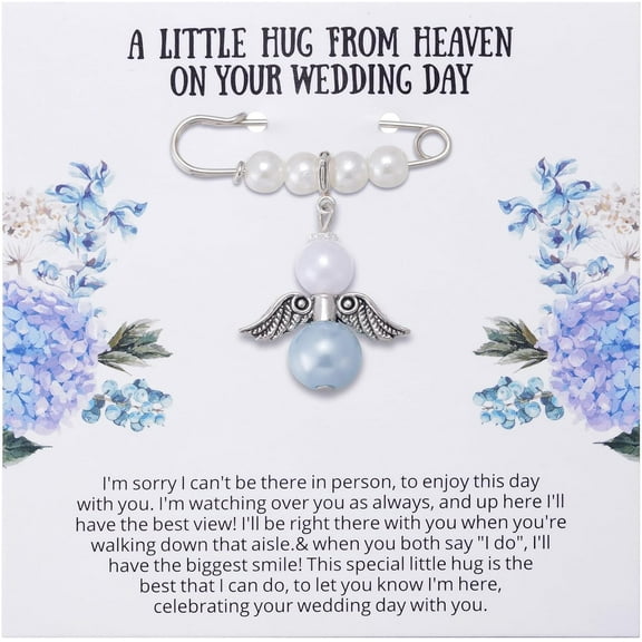 Something Blue Angel Memory Bouquet Charm, Wedding Day Hug from Heaven, Guardian Angel Charm, Memorial Gift for Bride, Wedding Gift from Deceased Mom or Dad, Remembrance Gifts