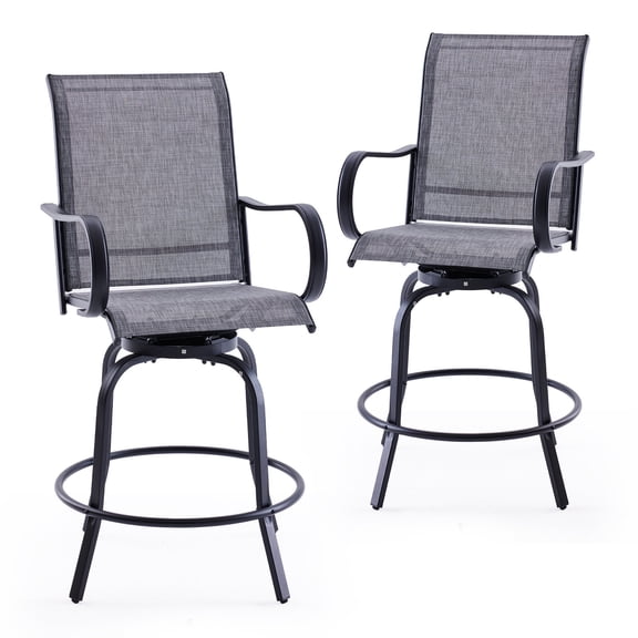 Patio Barstools Set of 2, Swivel Outdoor Patio Bar Stools with Textilene Fabric, Height Top Outdoor Chair 360° Swivel, All Weather Use, Ergonomic Comfort Bar Height Tall Stools for Outside
